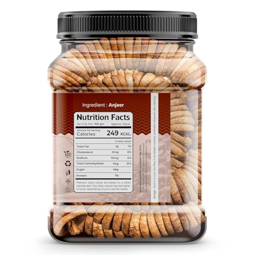 Image of Earthy Eats Premium Afghani Anjeer 1kg | Soft Juicy Dried Figs Dry Fruit | No Added Sugar, Rich Source Of Fiber | Low in Fat Healthy Snack Jar Pack Of 1 | Perfect for Gifting