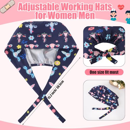 Image of Unittype 4 Pcs Nurse Caps for Women Nursing Working Caps with Button and Sweatband Adjustable Elastic Scrub Hats for Dentist
