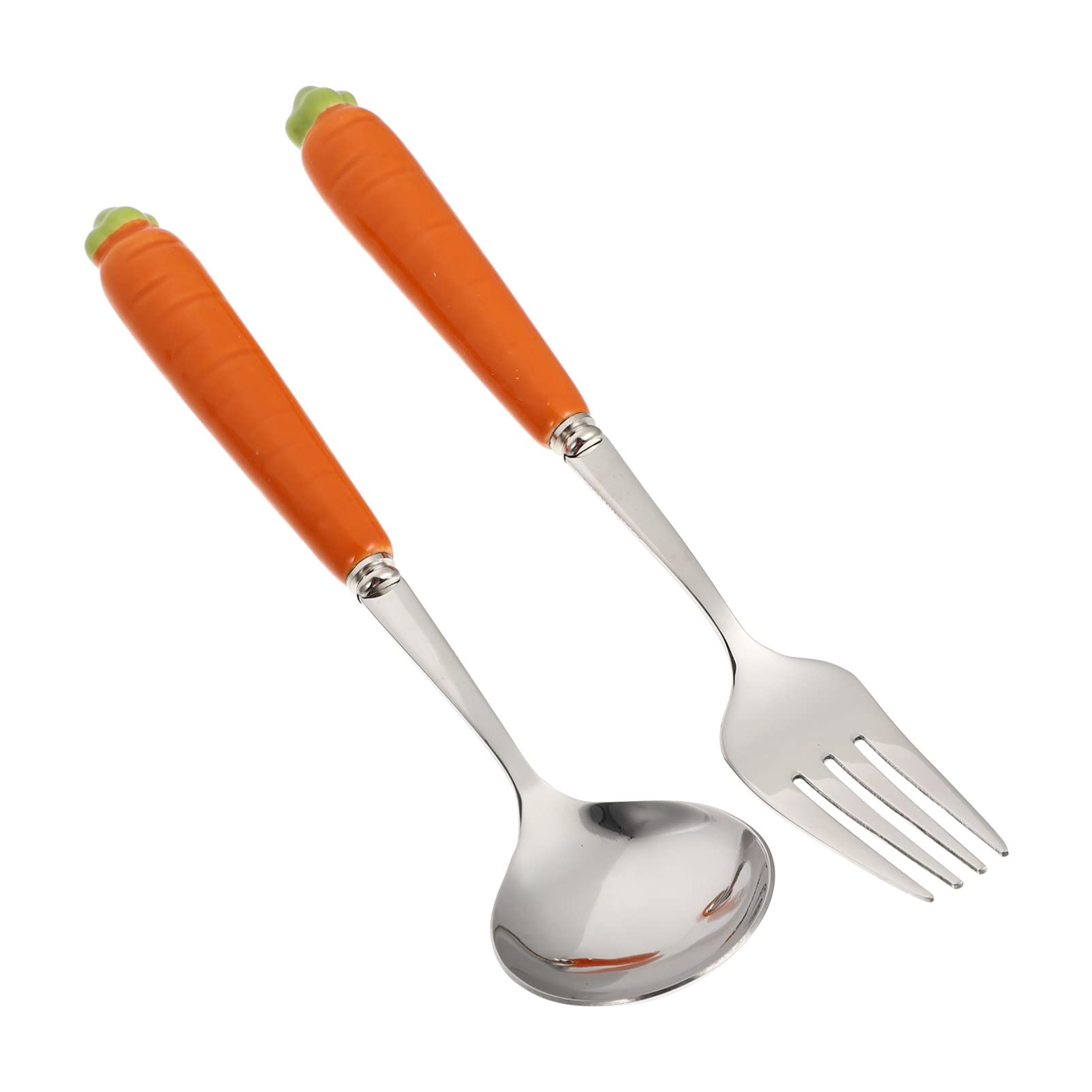 RORPOIR 2Pcs Carrot Fork Spoon for Stainless Steel Tableware with Handle Bright Color Design for Easy Feeding and Development Cutlery Kit