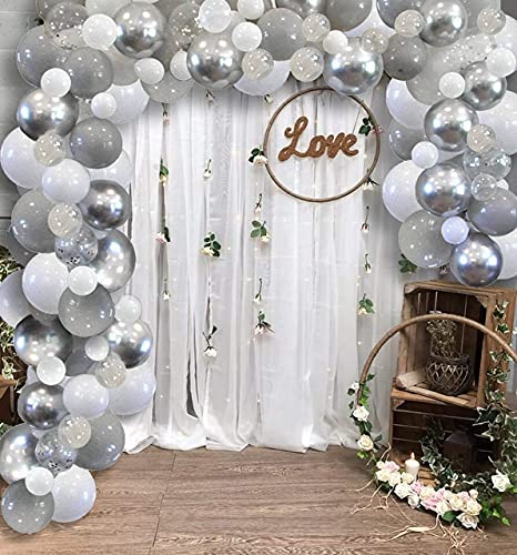 Famzigo Balloon Arch Kit Balloon Garland - Strong Thick Balloons, Metallic Silver, Light Grey, White&Clear/Chrome Confetti, Birthday Party Decor, Decorations 4 Parties, Diy Wedding Decoration Kits #TOP6