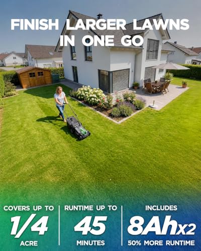 Image of 18 inch Cordless Lawn Mower, 40V Electric Lawn Mower with 2x8.0Ah Batteries & Charger, Brushless Motor, 50L Grass Bag, 2-in-1 Mulching & Bagging, 6-Position Height Adjustment