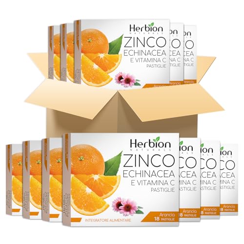 Herbion Naturals Zinc, Echinacea y Vitamina C - Pastillas con aroma a naranja natural, suplemento dietético, 48 cajas (18 pastillas por caja)