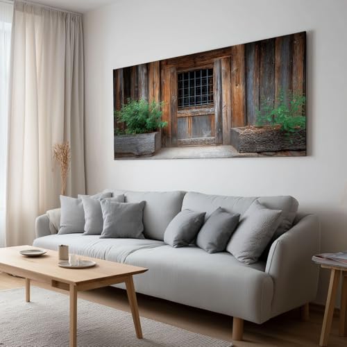 Tableau sur toile bois de grange pour salon et chambre déco murale vintage 140x70 cm