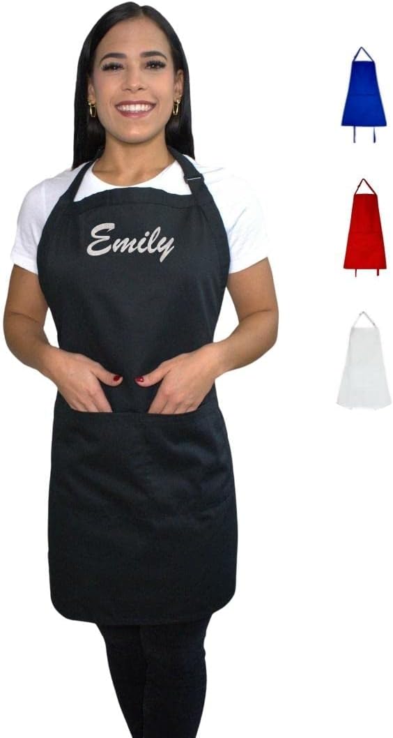Personalized Apron for Men & Women | Add Your Name Text | Custom Embroidered Apron with Adjustable Bib & Large Front Pockets