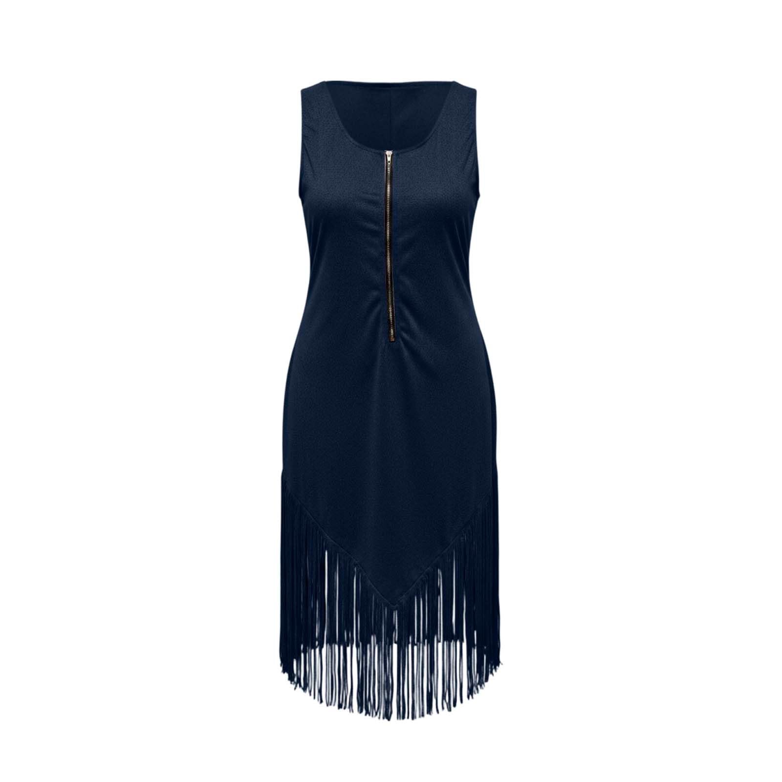 Summer Dress Women's Vintage Suede Western Cowgirl Dresses Slim Fit Cowboy Outfits Half Zip Midi Dress with Tassel Party Dress Rockabilly Elegant Wrap Dress Sleeveless Fringed Dress Formal Dresses - Image 6