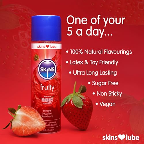 Image of Skins Strawberry Flavored Lube Gel - Flavored Adult Lube for Oral and Fruity Edible Lubricants