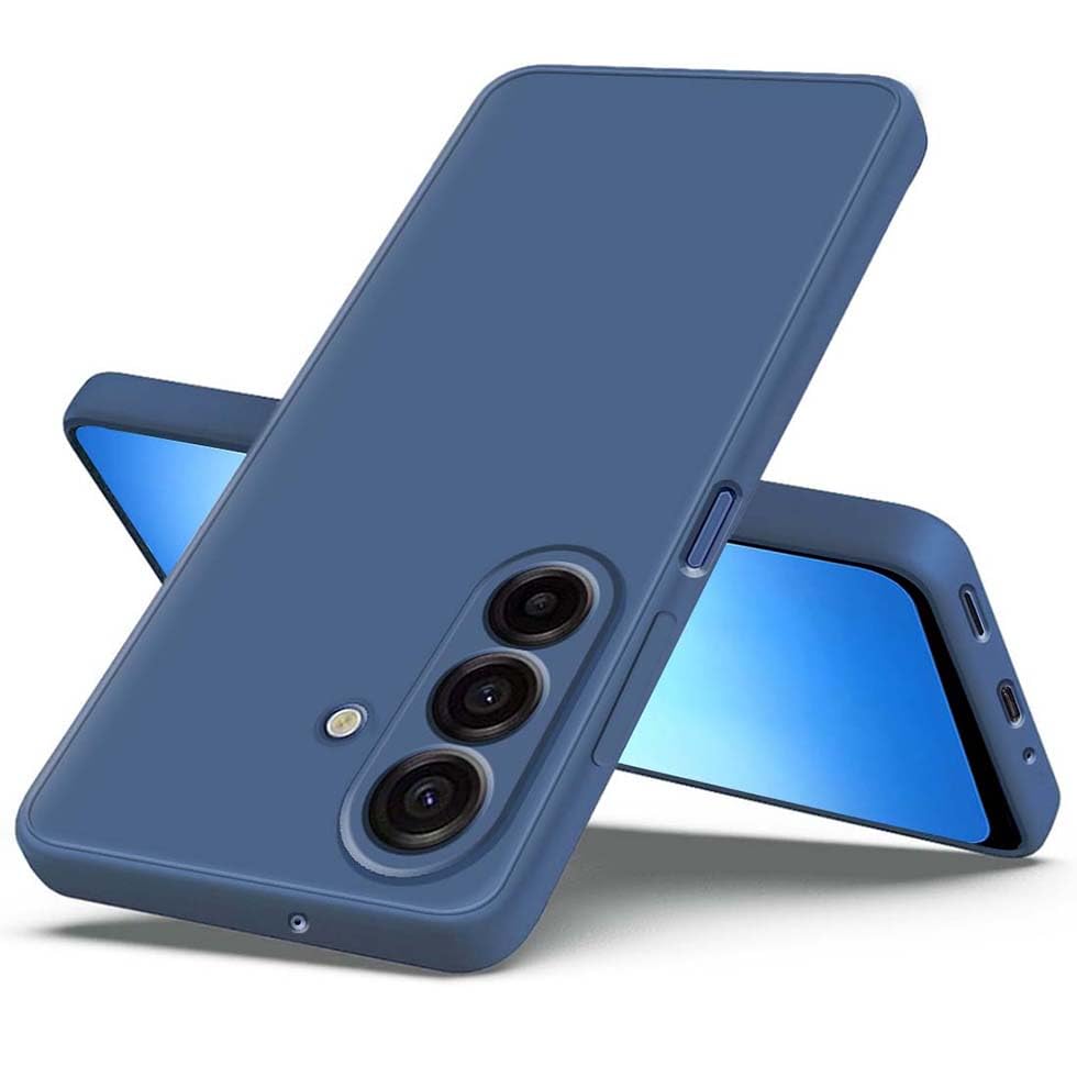 Image of Fashionury Liquid Silicon Back Cover for Samsung Galaxy M17 5G / Samsung Galaxy A17 5G / Samsung Galaxy F17 5G | Camera Protection | Inner Velvet Fabric | Anti-Fingerprint | Ultra Slim Case (Blue)