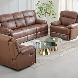 Home Centre Torino Half Leather 3+1+1 Seater Recliner Set - Brown