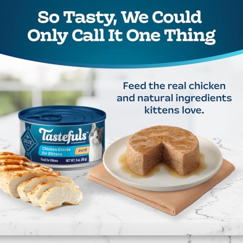 Image of Blue Buffalo Tastefuls Natural Kitten Pate Wet Cat Food Multi-Pack, Chicken Entree 3-oz Cans (Pack of 6)