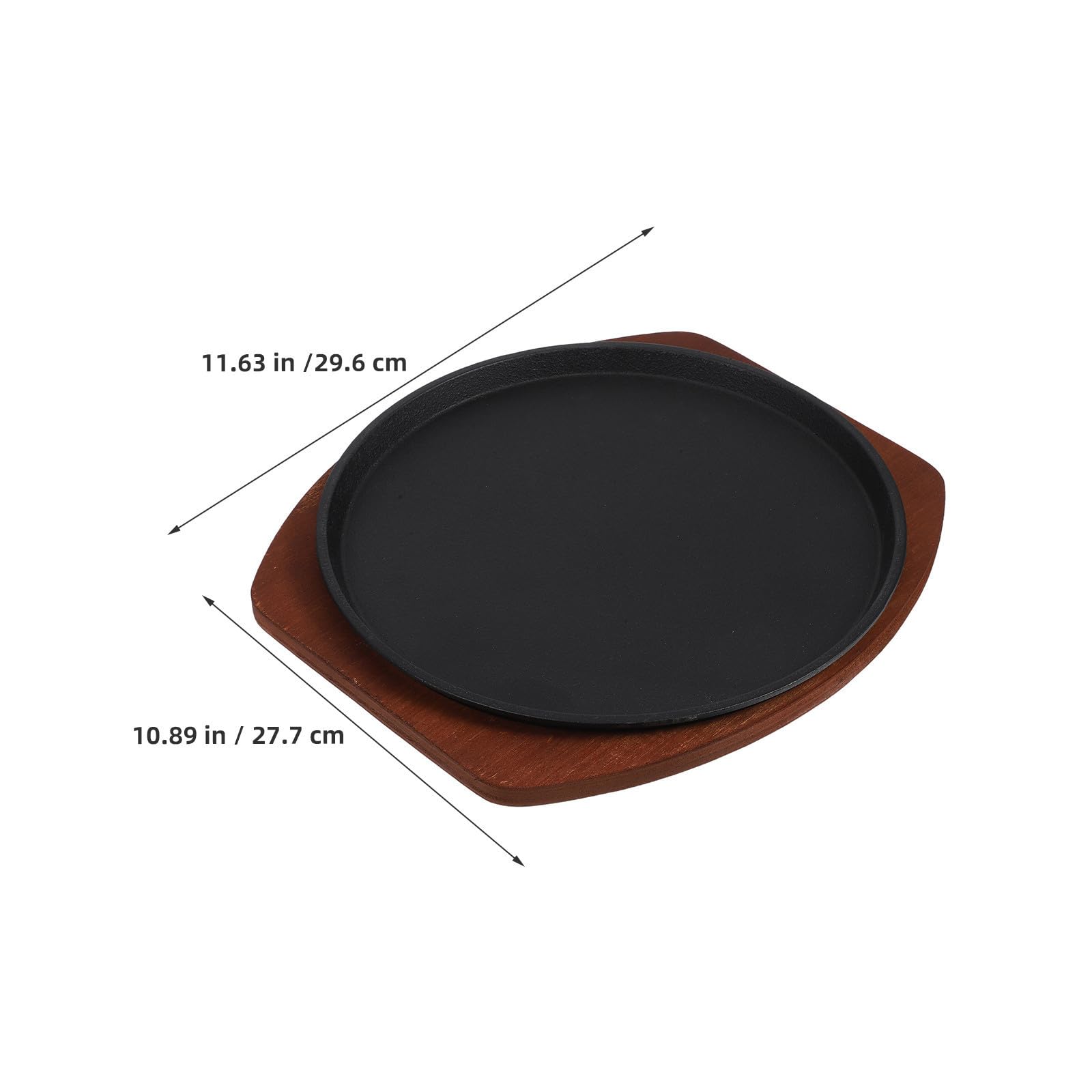 ULTECHNOVO Plaque de Cuisson en Fonte pour Barbecue Extérieur, Poêle à Steak 27cm avec Base en Bois, Résiste aux Hautes Températures, pour Restaurant et Rassemblements