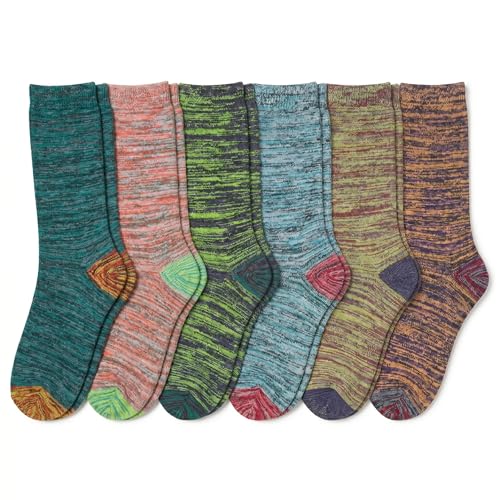 Image of Tipi Toe Women's 6-Pack Funky Crew Socks | Colorful Fun Patterned Novelty Dress Socks, Sizes 9-13