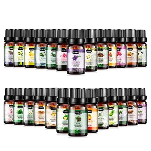 Essential Oils Set, Aromatherapy Essential Oil Kit for Diffuser, Humidifier, Massage, Skin Care (26 x 5ml) - Eucalyptus, Lavender, Tea Tree, Peppermint, Lemongrass, Frankincense, Cinnamon, Sandalwood
