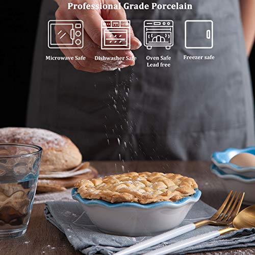 Ceramic Mini Pie Pan Set, Jemirry 5 inch Round Pie Dish Quiche Tart Cake Pan for Baking, Set of 4 -Reactive Glaze Light Blue - Thumbnail 6