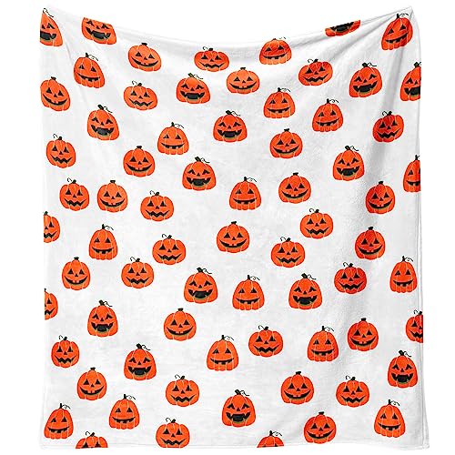 Yiyhuxf Halloween Pumpkin Face Blanket - Orange Flannel Fleece Throw for Home, Living Room, Bed, Chair Decor - 60"x50"