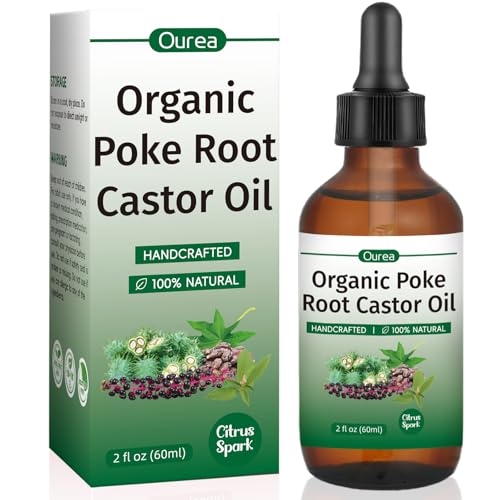 Organic Poke Root Castor Oil Natural Lymphatic Support Massage Oil Soothing Relief for Cysts Boils Breast Fibroids Swollen Lymph Nodes & Joint Deep Tissue Drops 2 Fl Oz Citrus Spark