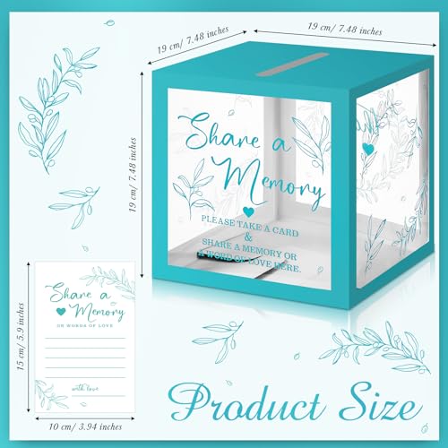 Image of Pajean 50 Pcs Greenery Share a Memory Card for Celebration of Life Memory Cards Box with Transparent Windows Memory Box for Funeral Wedding Birthday Graduation Bridal Shower Guest Card Ideas (Blue)