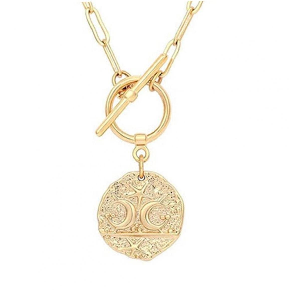 Casiler 1 Piece/set Moon Star Evil Eye Pendant Necklace Medallion Paperclip Chian Choker Layering Jewery for Women Girls