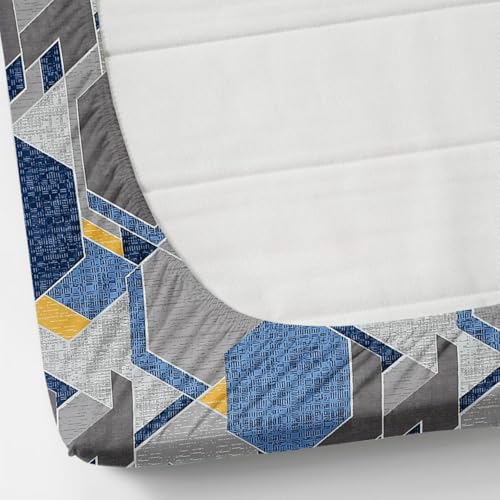 Image of Jashan Premium Cotton Fitted Bedsheets with 2 Pillow Covers for King Size Bed | 200-220 TC | Size 78x72+10 Inches | Grey & Blue | Soft, Durable, All-Around Elastic Modern Design