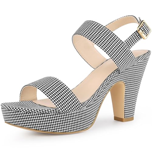 Sandales habillées à talon haut Allegra K à motif pied-de-poule pour femme