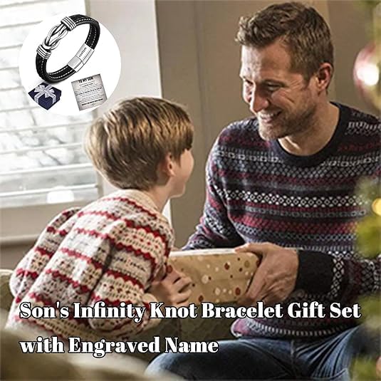 To My Son Grandson Bracelet, Infinity Knot Love You Forever Linked Together Handmade Leather Bracelets Mens Birthday Weave Gift Jewelry - Image 4