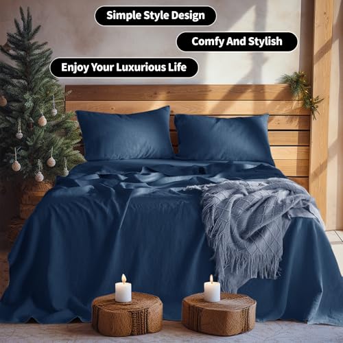 Image of LBRO2M 100% French Pure Linen Sheet Set 4Pcs, 16 inch Deep Pocket Cal King