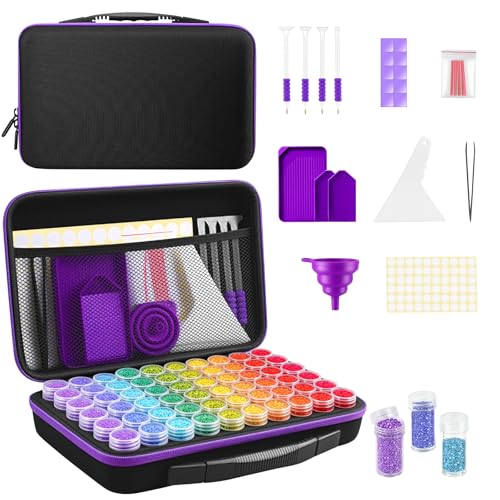 Image of ZORETCO Diamond Art Storage with 60 Containers, Diamond Art Kits for Adults | Diamond Painting Storage Case with Tools, Diamond Art Supplies Storage for Diamond Painting Accessories, Bead Gem Organizer