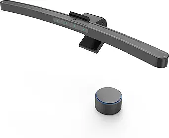 Barra de luz curva para monitor ONWAY con control remoto inalámbrico, atenuación automática y base para cámara, aplicable a todas las pantallas sin reflejos, para el hogar y la oficina.