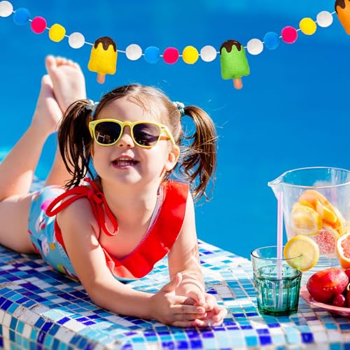Image of FYSUIMU 8.2 Ft Summer Ice Pop Felt Banner Colored Popsicle Pom Pom Ball Pre-Strung Banner Ice Cream Hanging Garland Ornament for Party Home Classroom Wall