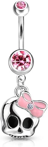 14G 316L Acero quirúrgico lindo calavera con gema pavimentada y arco epoxi ombligo anillo de ombligo, Acero inoxidable, circonita cúbica, acero