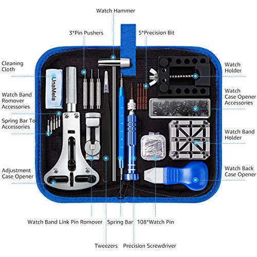 Watch Tool Kit, 149 IN 1 Watch Link Removal Tool Kit, Watch Back Remover Tool, Watch Pin Removal Tool, Watch Battery Replacement Kit, UnaMela Watch Sizing Tool Kit with User Manual and Carrying Bag