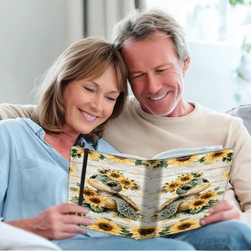 Image of Photo Album 4x6 120 Photos with Strong Elastic Band, Sunflower Turtle | Large Capacity Premium Leather Picture Album, Portable Wallet Albums Photo Book for Family Anniversaries Wedding Baby