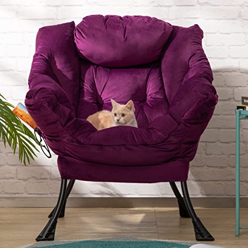 HollyHOME Ohrensessel Lesesessel Samt Sessel Wohnzimmer Schlafzimmer Relaxsessel Relax Sessel Lounge Sessels mit Stahlrahmen, Lila