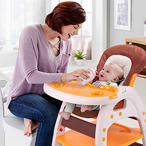 Image of SANDINRAYLI Baby High Chair, 3 in 1 Feeding Chair, Plastic highchair for Baby with Trays, Convertible Baby Sit Up Chair with Adjustable Seat(Yellow)