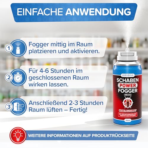 Patronus Schaben Power Fogger - 2x 150ml - effektiver Vernebler mit maximaler Sofortwirkung zur Abwehr von Schaben & Kakerlaken, ideal für kleine Schaben-Verstecke - aus deutscher Produktion