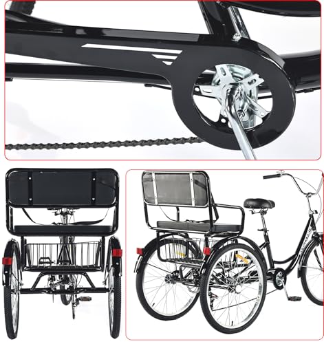 Image of Adult Tricycle Foldable with Child seat 3 Wheel Bicycle for Ladies Tricycle with Basket with Back seat 20 /24in Bikes Maximum Load 550lbs Shock Absorbing Fork Adult-Unisex (24in-7speed-red)
