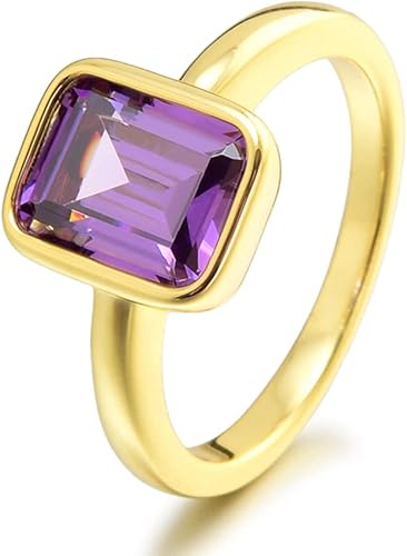 RIZILIA CELEBOX - Anillo de compromiso solitario con piedras preciosas de corte esmeralda CZ 6 colores disponibles chapado en oro amarillo,