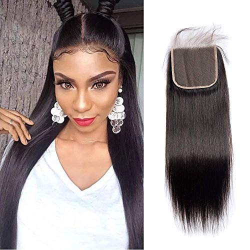 Maxine Straight Wave 5x5 Lace Closure Virgin Brazilian Human Hair Swiss Lace Closure with Baby Hair Natural Color 18 inches Free Part