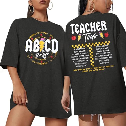 KIDDAD Teacher Shirts ABCD The Teacher Tour Tshirt Oversized Funny Graphic Tee Summer Casual Short Sleeve Tops