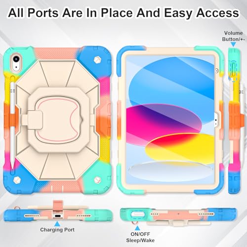 Image of WESOROL Case for iPad (A16) 11th /10th Generation 2025 /2022 with Screen Protector Rotating Stand Pencil Holder Shoulder Strap Heavy Duty Shockproof Cover for iPad 10th Gen Case,Colorful Blue