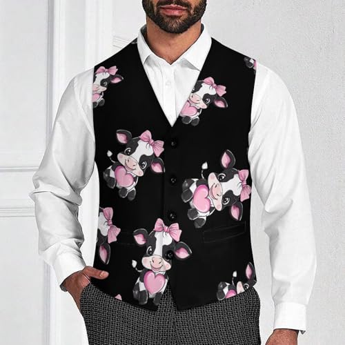 Black & White Cow Holding Heart Mens Slim Fit Suit Vest Dress Waistcoat Casual Business Vest2