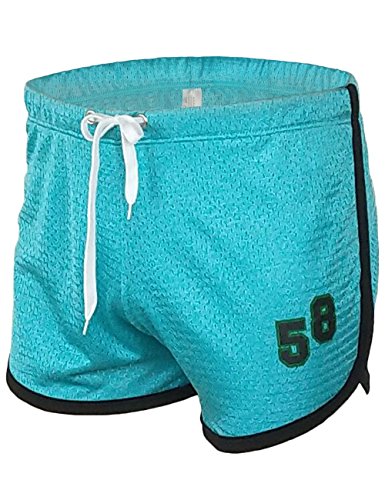 Rexcyril Men's Running Workout Shorts Mesh Bodybuilding Gym Fitness Training Short Pants Large Sky Blue