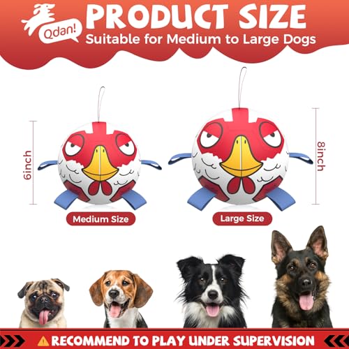 Image of QDAN Large Dog Toys Soccer Ball, 8 Inch Herding Dog Balls for Large Dogs | Durable Dog Chicken Balls for Aggressive Chewers, Indestructible Outdoor Water Ball Toys for Large Dogs, Puppy Birthday Gifts