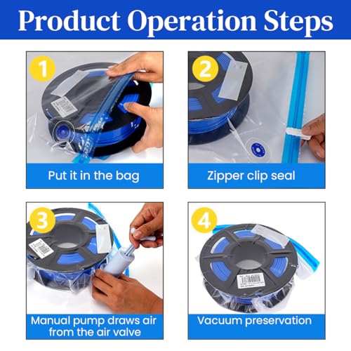 Image of Serplex 10Pcs for 3D Printer Filament Storage Bags with Manual Air Pump & 4 Sealing Clips 30x34cm Reusable Vacuum Storage Bag for PLA ABS PETG Filaments Anti-Moisture Vacuum Filament Storage Bag
