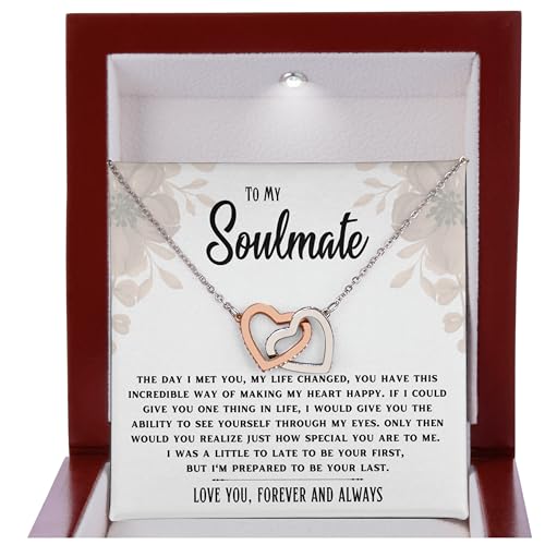To My Soulmate Necklace for Her, Jewelry To My Wife from Husband, Rose Gold Necklace for Wife. Girlfriend Romantic Valentines Necklace With Heartfelt Message & lighted Box (LED Box,Happy Heart RG)