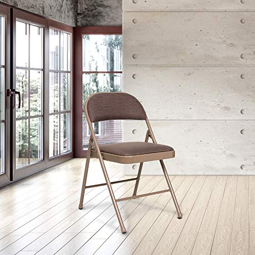 OEF Furnishings (4 Pack) Fabric Upholstered Steel Folding Chair, Star Trail Brown