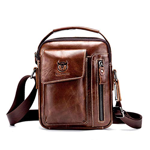FOONEE - Bolso Bandolera de Piel auténtica para Hombre, Bolso Bandolera Casual para el Pecho, Bolso de Hombro, Bolso de Viaje, Senderismo, Mochilas Impermeables, antirrobo