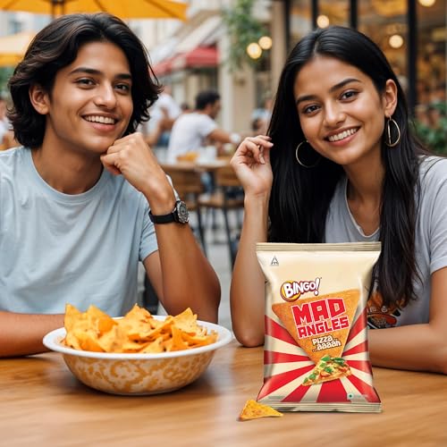 Image of Bingo! Mad Angles Pizza-aaaah | Cheesy Pizza Flavour | Crunchy Corn-Based Triangle Chips | Tasty Snack for Every Mood, 64g