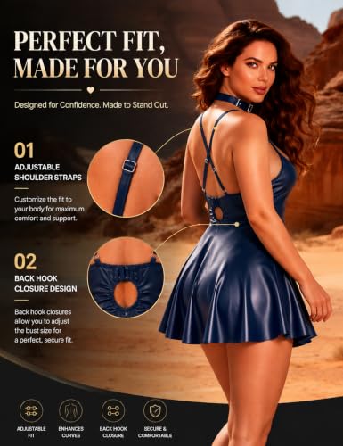 Image of ohyeahlady Women Sexy PU Leather Dress Plus Size Spaghetti Strap Mini Dresses Sleeveless Pleated Steampunk Clubwear