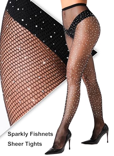 Image of VEBZIN 2 Pairs of Women's Sheer Tights, Fishnet Tights Match Sets Sparkly Tights Sheer Stockings Pantyhose