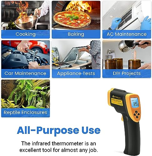 Image of Etekcity Infrared Thermometer Temperature Gun 800, -58℉ to 1382℉ with 16:1 DTS Ratio, Digital Laser Temp IR Tool for Cooking, Pizza Oven, Griddle, Fridge, Engine, Pool, Non Contact, Yellow